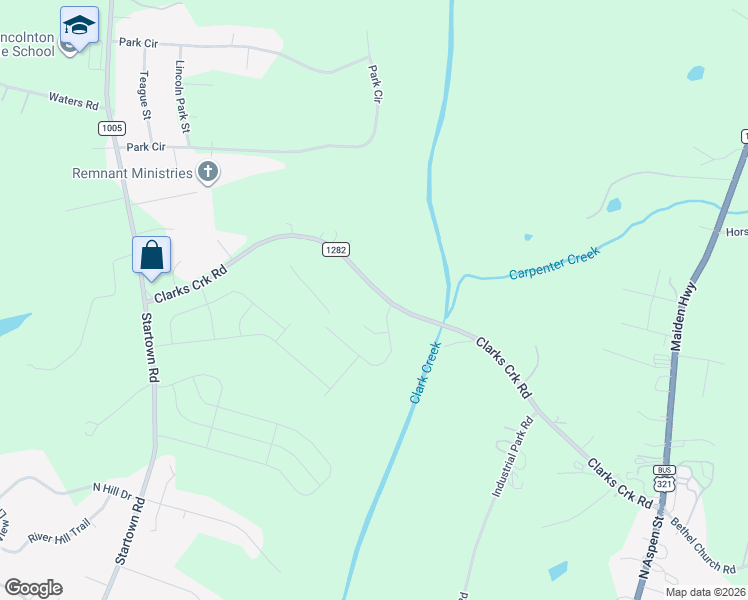map of restaurants, bars, coffee shops, grocery stores, and more near 621 Clarks Creek Road in Lincolnton