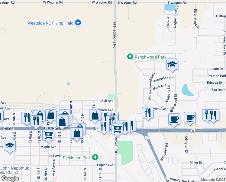 map of restaurants, bars, coffee shops, grocery stores, and more near 402 North Piedmont Road in Yukon