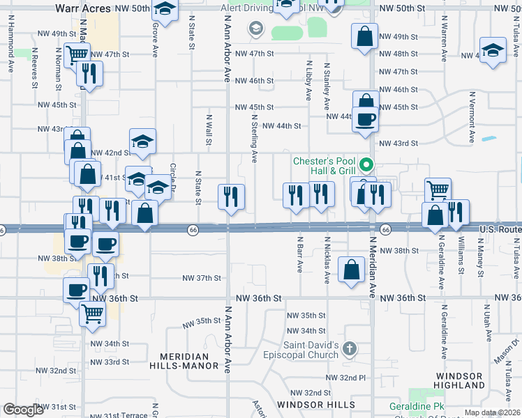 map of restaurants, bars, coffee shops, grocery stores, and more near 4020 North Sterling Avenue in Oklahoma City