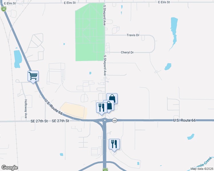 map of restaurants, bars, coffee shops, grocery stores, and more near 1803 South Shepard Avenue in El Reno