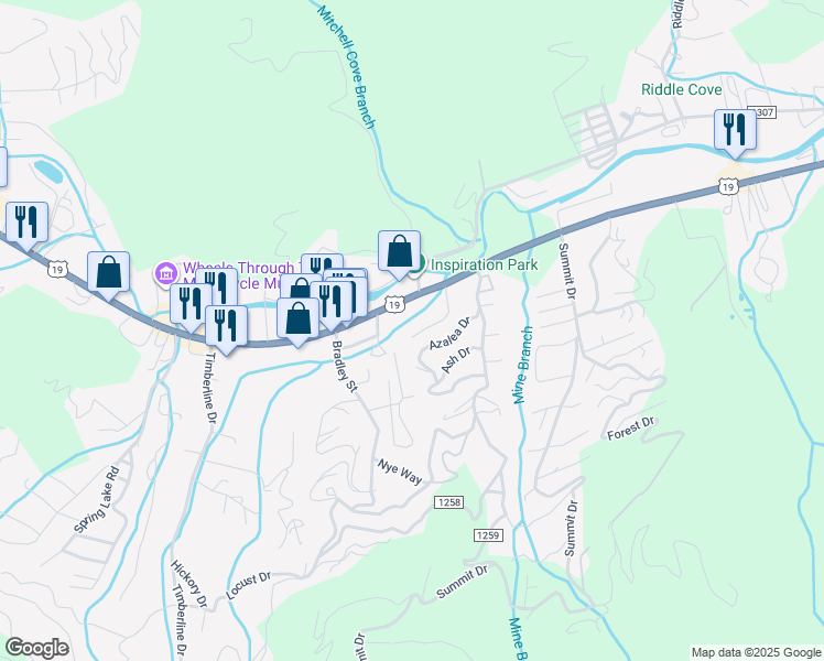map of restaurants, bars, coffee shops, grocery stores, and more near 188 Woodfern Drive in Maggie Valley