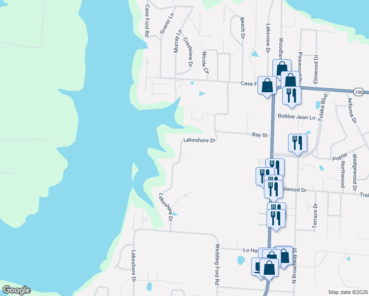 map of restaurants, bars, coffee shops, grocery stores, and more near 1815 Lakeshore Drive in Heber Springs