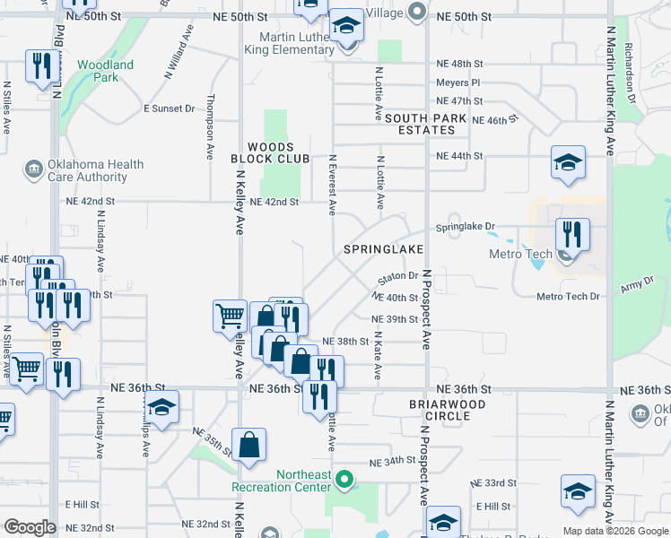map of restaurants, bars, coffee shops, grocery stores, and more near 1132 Campbell Road in Oklahoma City