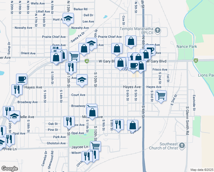 map of restaurants, bars, coffee shops, grocery stores, and more near 220 South 8th Street in Clinton