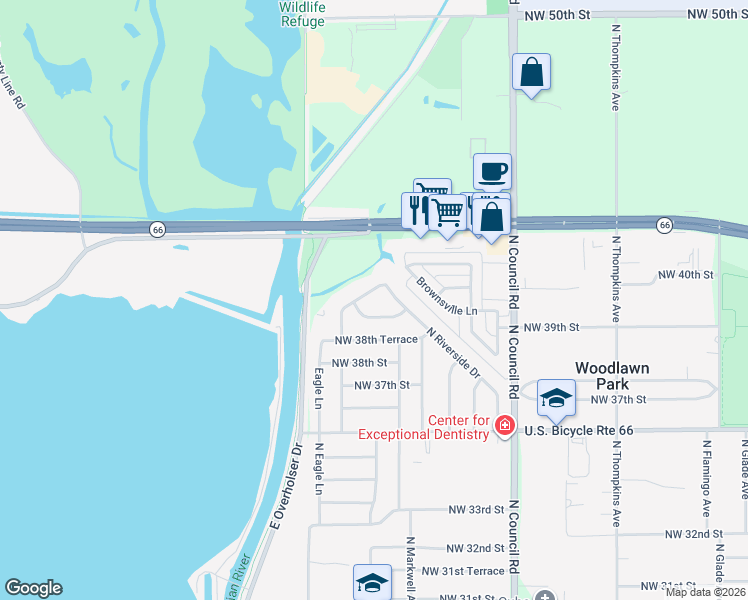 map of restaurants, bars, coffee shops, grocery stores, and more near 4008 North Shannon Avenue in Bethany