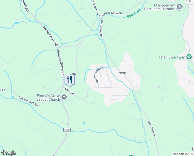 map of restaurants, bars, coffee shops, grocery stores, and more near 6 Meadow Brook Drive in Fletcher