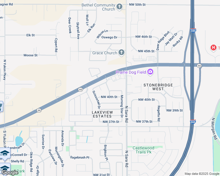 map of restaurants, bars, coffee shops, grocery stores, and more near 4209 Spindle Ridge Drive in Yukon