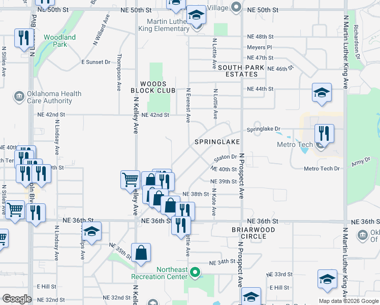 map of restaurants, bars, coffee shops, grocery stores, and more near 1132 Campbell Road in Oklahoma City
