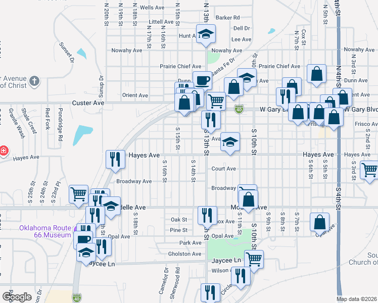 map of restaurants, bars, coffee shops, grocery stores, and more near 224 South 14th Street in Clinton