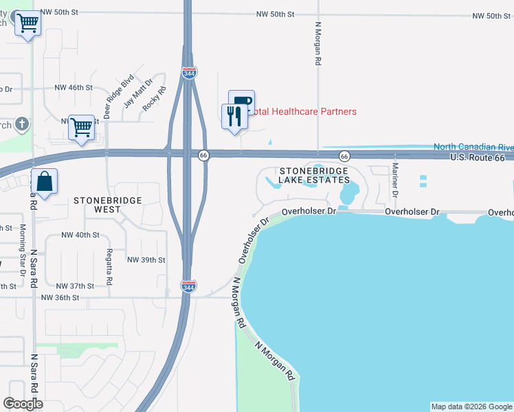 map of restaurants, bars, coffee shops, grocery stores, and more near 4005 Stonebridge Circle in Yukon