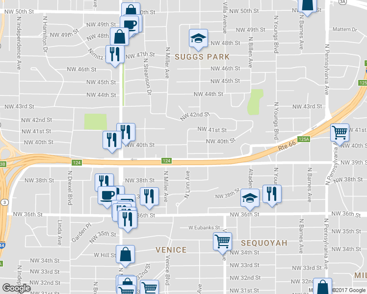 map of restaurants, bars, coffee shops, grocery stores, and more near 4021 North Linn Avenue in Oklahoma City