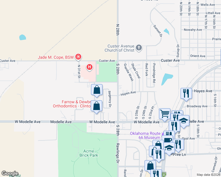 map of restaurants, bars, coffee shops, grocery stores, and more near 135 Regency Drive in Clinton