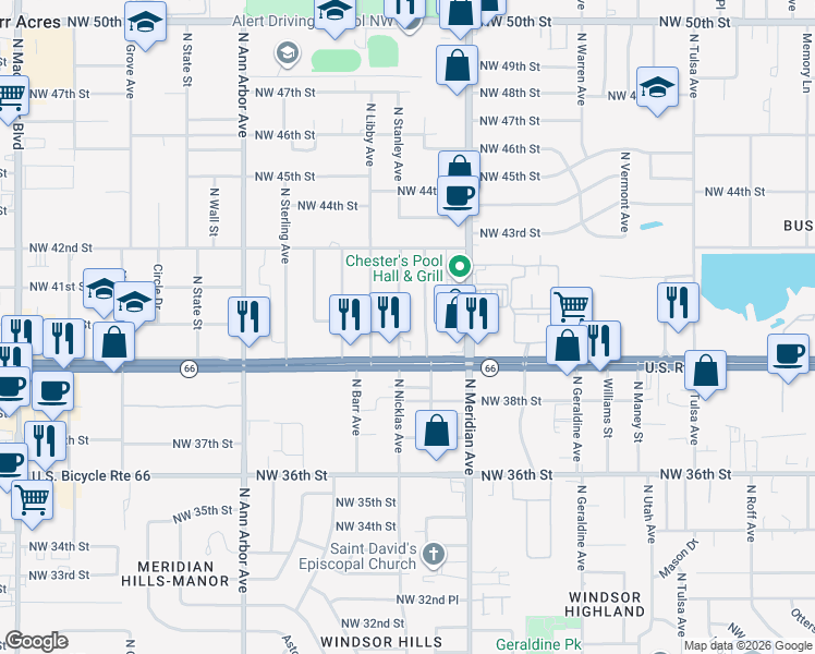 map of restaurants, bars, coffee shops, grocery stores, and more near 4020 North Nicklas Avenue in Oklahoma City