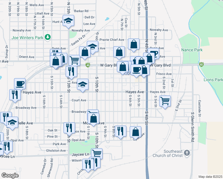 map of restaurants, bars, coffee shops, grocery stores, and more near 220 South 8th Street in Clinton