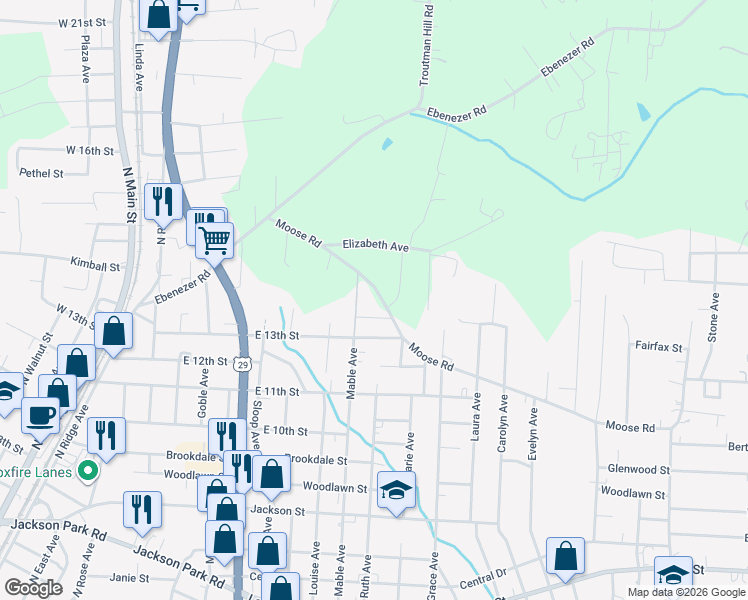 map of restaurants, bars, coffee shops, grocery stores, and more near 1300 Moose Road in Kannapolis
