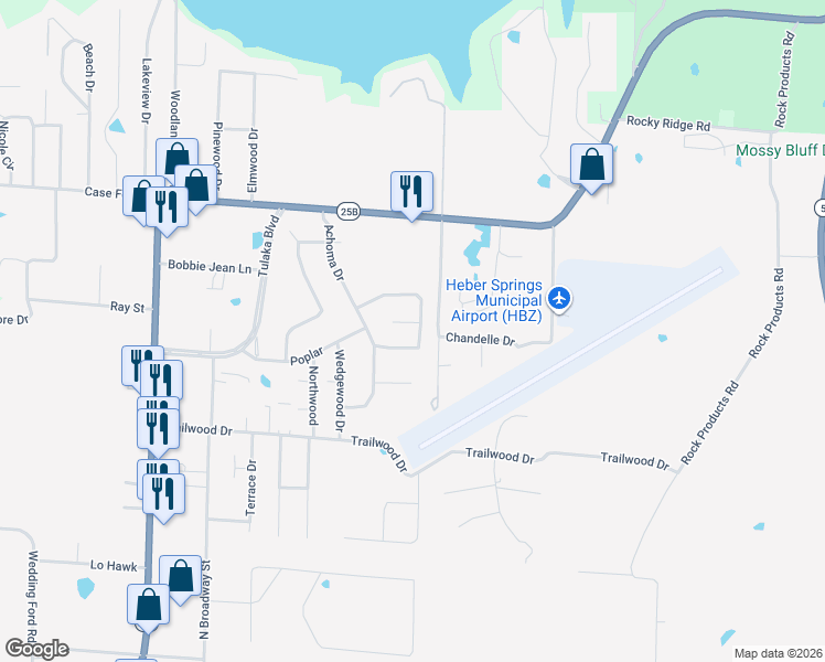 map of restaurants, bars, coffee shops, grocery stores, and more near 864 Copperfield Cove in Heber Springs