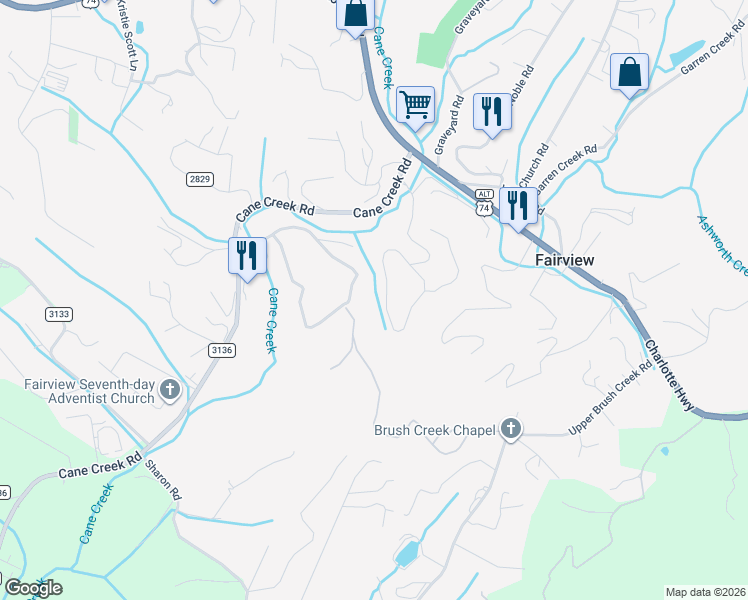 map of restaurants, bars, coffee shops, grocery stores, and more near 39 Crossings Circle in Fairview