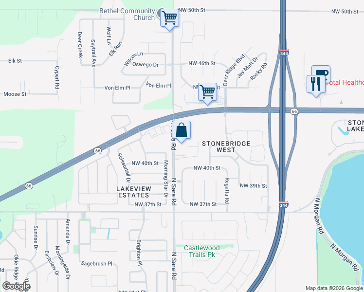 map of restaurants, bars, coffee shops, grocery stores, and more near 4124 North Sara Road in Yukon
