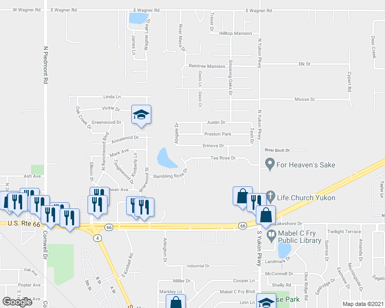 map of restaurants, bars, coffee shops, grocery stores, and more near 809 Tea Rose Drive in Yukon