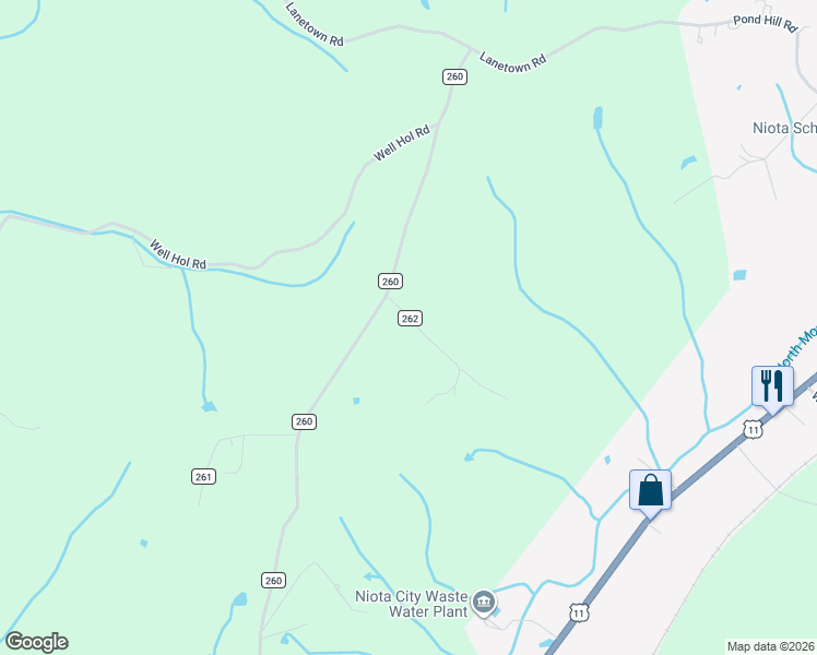 map of restaurants, bars, coffee shops, grocery stores, and more near 158 County Road 262 in Niota