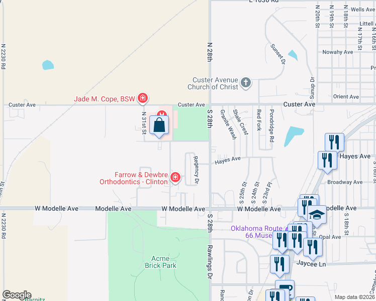 map of restaurants, bars, coffee shops, grocery stores, and more near 135 Regency Drive in Clinton