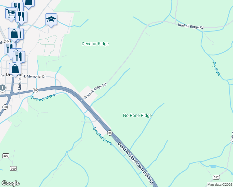 map of restaurants, bars, coffee shops, grocery stores, and more near 6461 Tennessee 30 in Decatur