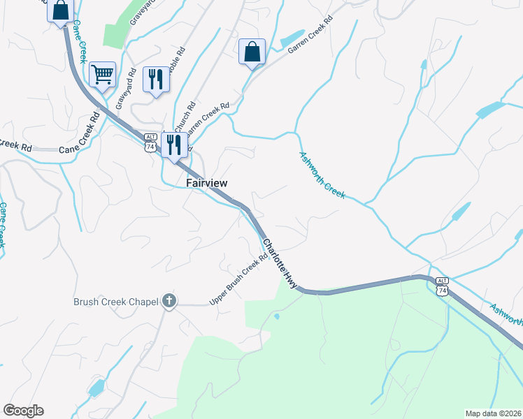 map of restaurants, bars, coffee shops, grocery stores, and more near 99999 Fairview Drive in Fairview