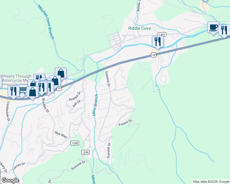 map of restaurants, bars, coffee shops, grocery stores, and more near 38 Yarbrough Drive in Maggie Valley
