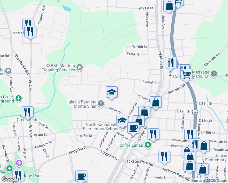 map of restaurants, bars, coffee shops, grocery stores, and more near 411 Gault Avenue in Kannapolis