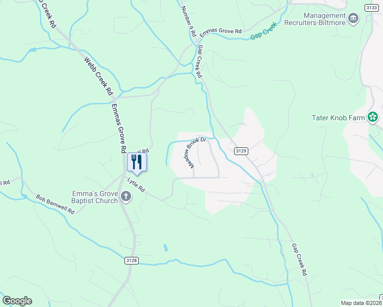 map of restaurants, bars, coffee shops, grocery stores, and more near 6 Meadow Brook Drive in Fletcher
