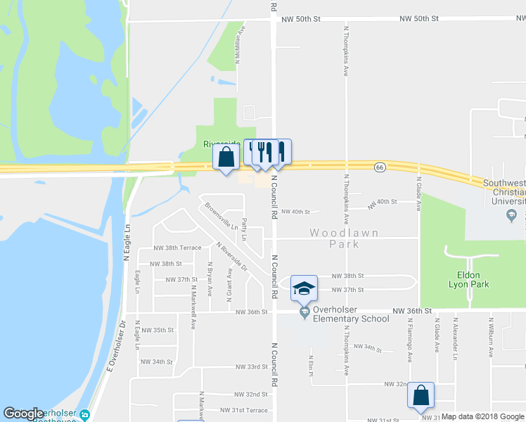 map of restaurants, bars, coffee shops, grocery stores, and more near 8009 Brownsville Lane in Bethany