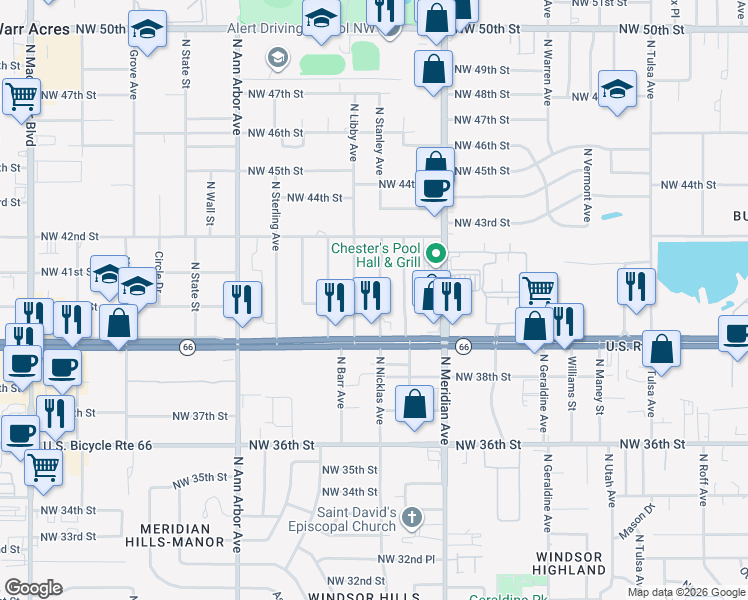 map of restaurants, bars, coffee shops, grocery stores, and more near 4020 North Nicklas Avenue in Oklahoma City