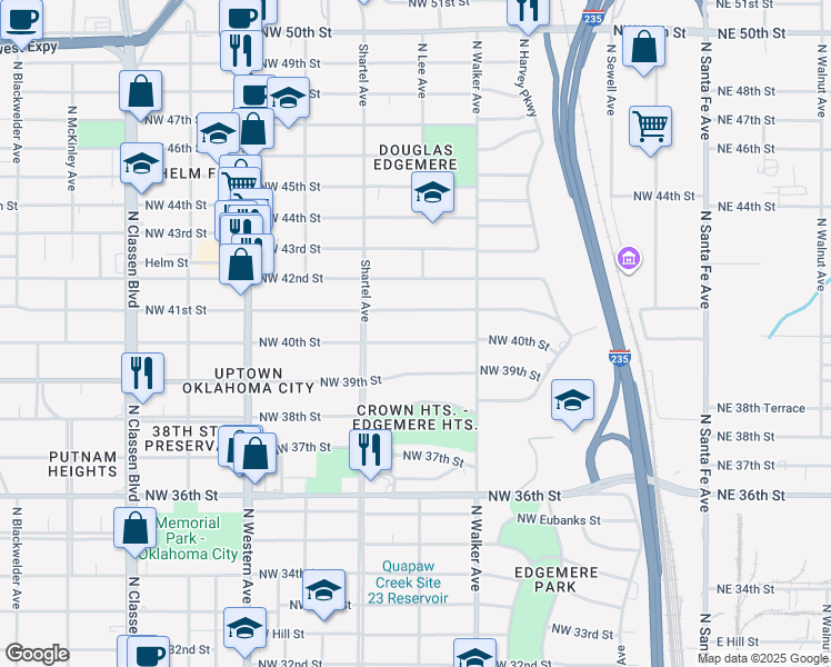 map of restaurants, bars, coffee shops, grocery stores, and more near 616 Northwest 40th Street in Oklahoma City