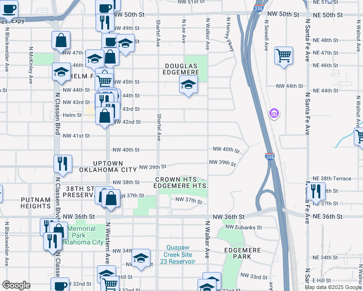 map of restaurants, bars, coffee shops, grocery stores, and more near 616 Northwest 40th Street in Oklahoma City
