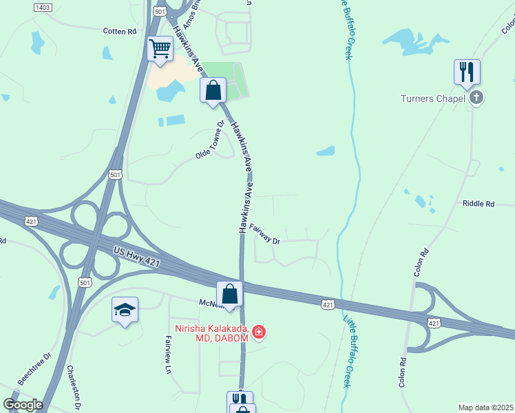 map of restaurants, bars, coffee shops, grocery stores, and more near 2212 Hawkins Avenue in Sanford
