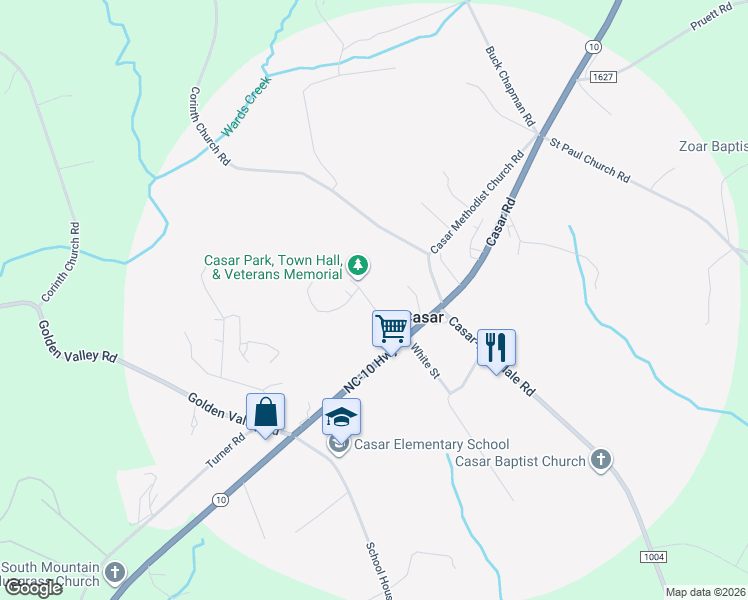 map of restaurants, bars, coffee shops, grocery stores, and more near 124 Deviney Street in Casar