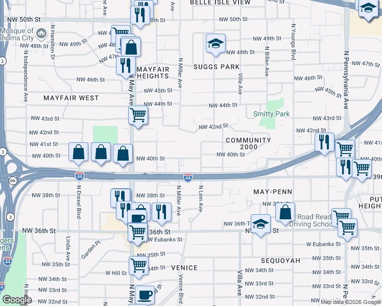 map of restaurants, bars, coffee shops, grocery stores, and more near 4021 North Linn Avenue in Oklahoma City