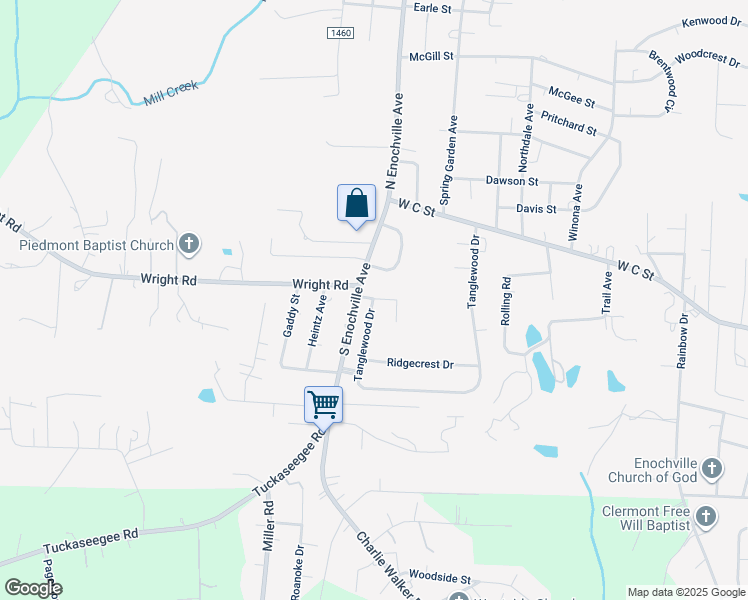 map of restaurants, bars, coffee shops, grocery stores, and more near Tanglewood Drive in Kannapolis