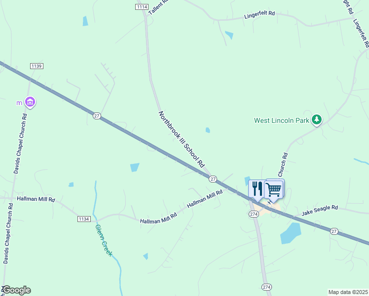 map of restaurants, bars, coffee shops, grocery stores, and more near 219 Northbrook III School Road in Vale