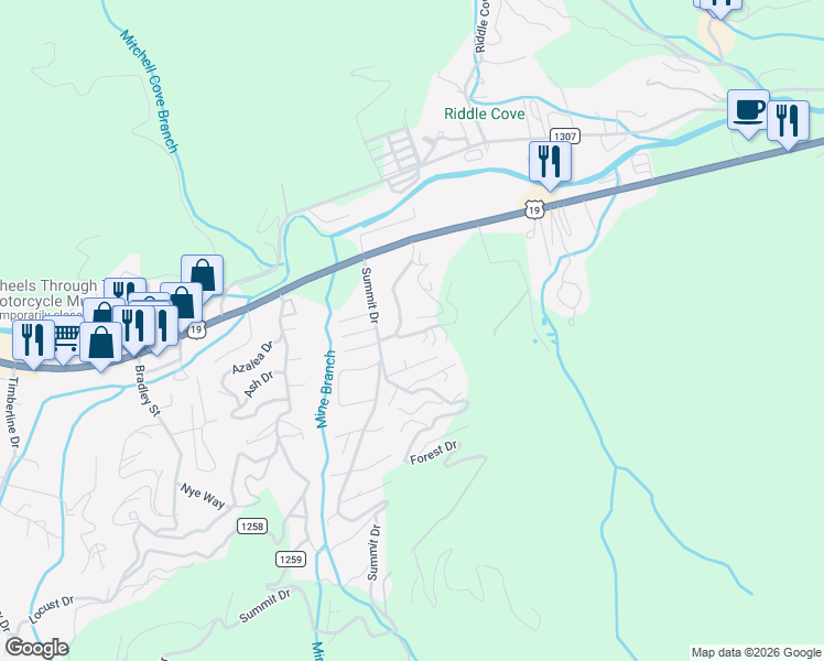 map of restaurants, bars, coffee shops, grocery stores, and more near 38 Yarbrough Drive in Maggie Valley