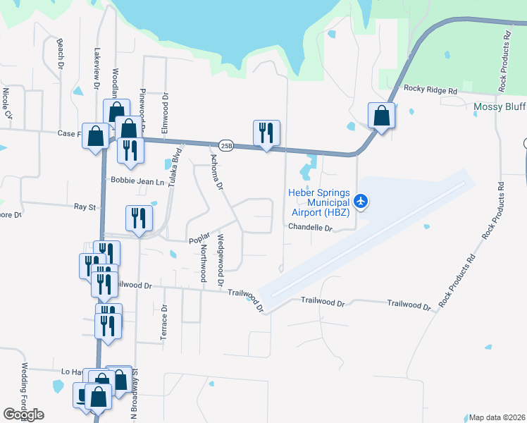map of restaurants, bars, coffee shops, grocery stores, and more near 864 Copperfield Cove in Heber Springs