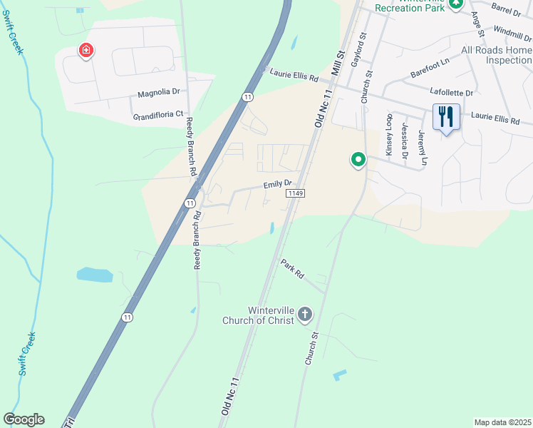 map of restaurants, bars, coffee shops, grocery stores, and more near 3037 Edward Court in Winterville