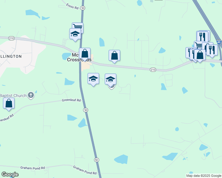 map of restaurants, bars, coffee shops, grocery stores, and more near 13353 North Carolina 210 in Benson