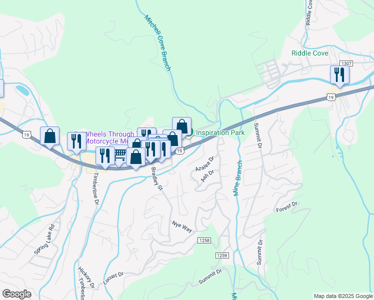 map of restaurants, bars, coffee shops, grocery stores, and more near 188 Woodfern Drive in Maggie Valley