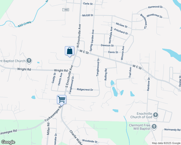 map of restaurants, bars, coffee shops, grocery stores, and more near Tanglewood Drive in Kannapolis