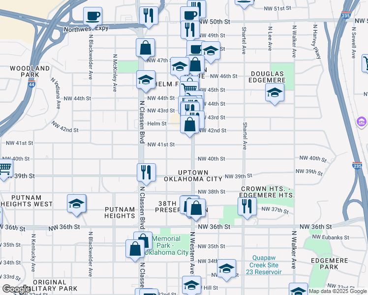 map of restaurants, bars, coffee shops, grocery stores, and more near 4200 North Western Avenue in Oklahoma City