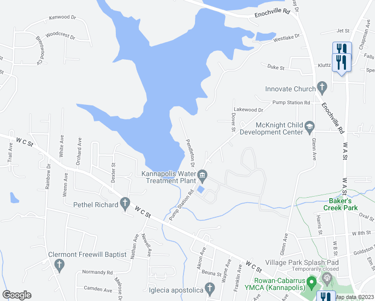 map of restaurants, bars, coffee shops, grocery stores, and more near 1229 Pendleton Drive in Kannapolis
