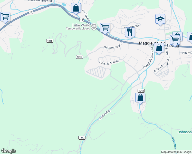 map of restaurants, bars, coffee shops, grocery stores, and more near 30 Onyx Lane in Maggie Valley