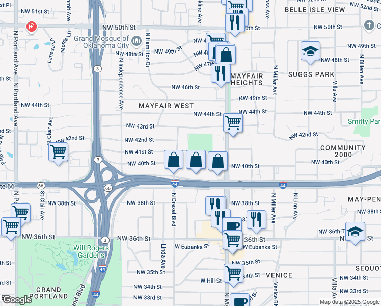 map of restaurants, bars, coffee shops, grocery stores, and more near 4210 North Drexel Boulevard in Oklahoma City