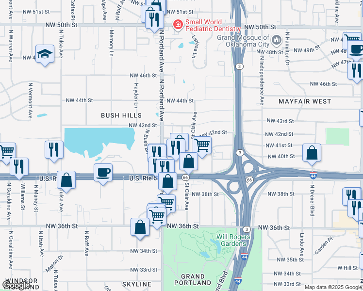 map of restaurants, bars, coffee shops, grocery stores, and more near 4305 Saint Clair Avenue in Oklahoma City